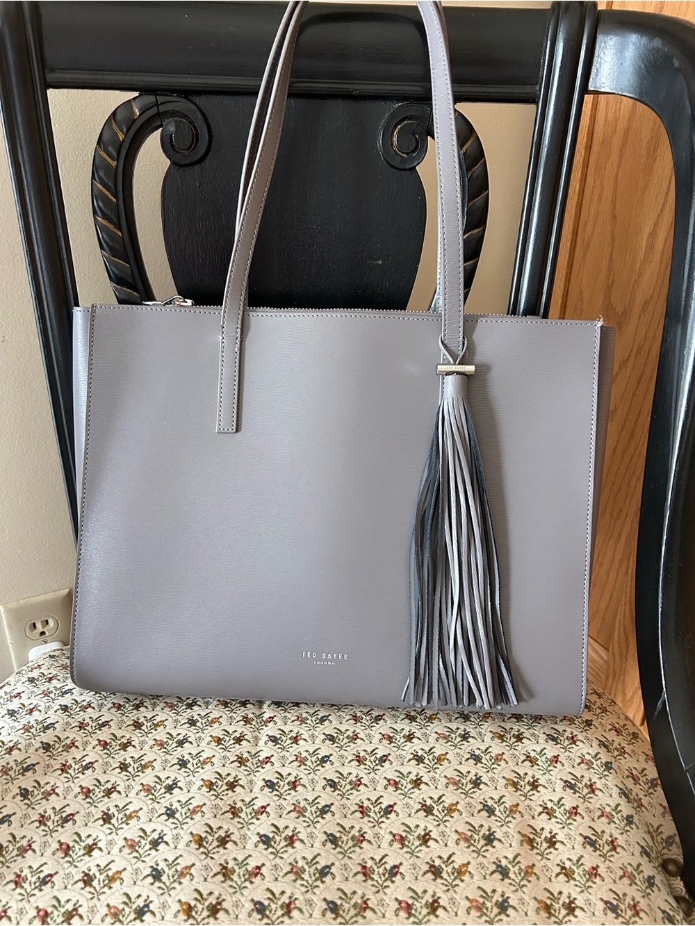 Ted Baker Light Grey Leather Tassel Tote